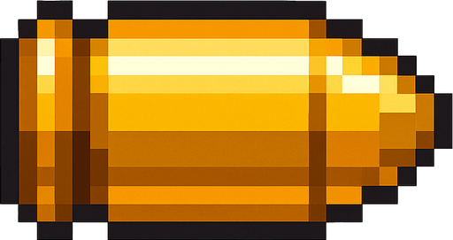 pixel art bullet.
In-Game asset.  2d.  High contrast.  No shadows