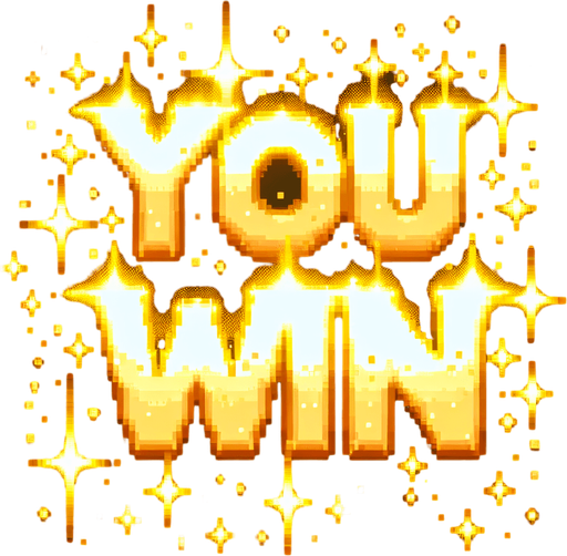 "You Win" written in glittering holy golden light..
Single Game Texture. In-Game asset. 2d. Blank background. High contrast. No shadows.