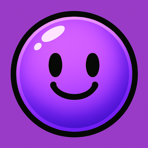 Purple bubble with smiley face.
In-Game asset.  2d.  High contrast.  No shadows