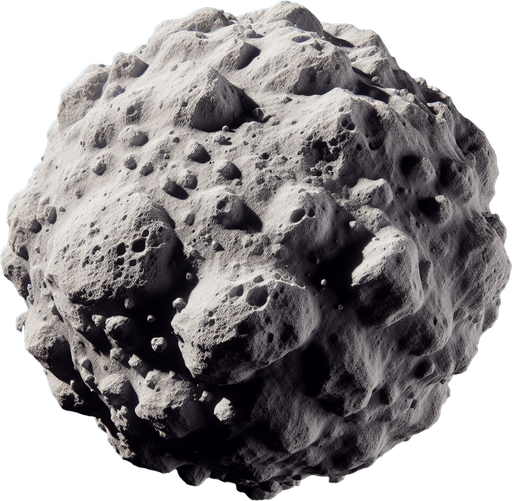 A Asteroiden.
Single Game Texture.  In-Game asset.  2d.  Blank background.  High contrast.  No shadows