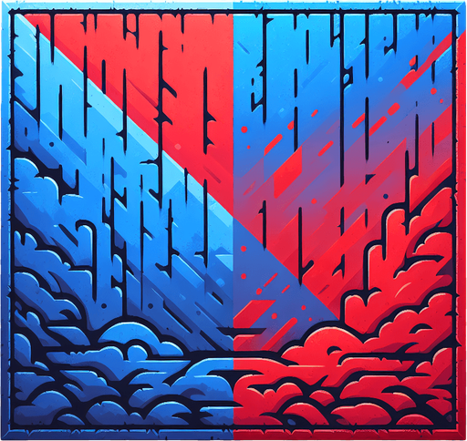 background red and blu.
Single Game Texture.  In-Game asset.  2d.  Blank background.  High contrast.  No shadows