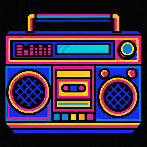 A boombox stereo. Top down view.  80s arcade machine graphics..
In-Game asset.  2d.  High contrast.  No shadows