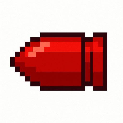 kırmızı pixel art bir mermi.
In-Game asset.  2d.  High contrast.  No shadows