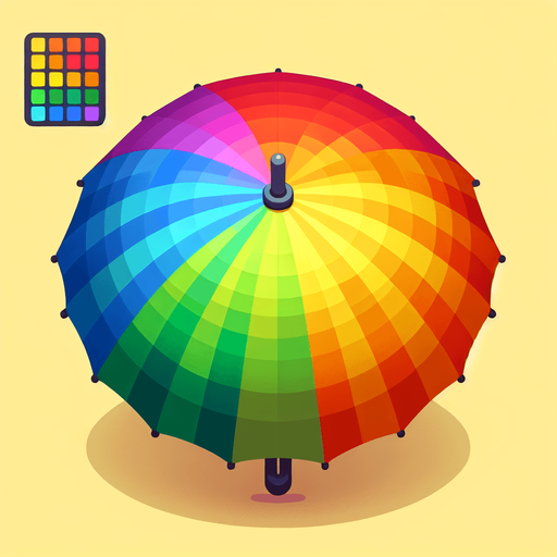 rainbow colored umbrella.
Single Game Texture. In-Game asset. 2d. Blank background. High contrast. No shadows.