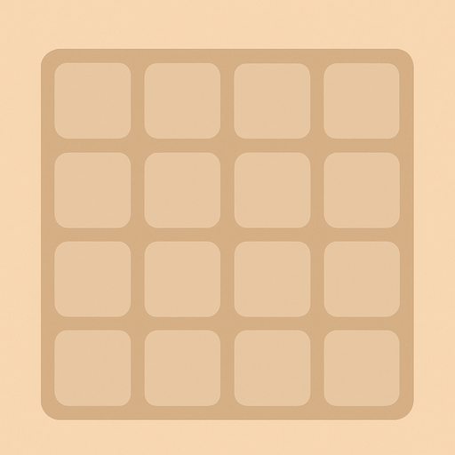 Design a background similar to the original 2048 game.

Use a warm, soft beige or light brown tone as the main background.

Include a grid layout with rounded square slots where tiles appear.

Each slot should have a slightly darker shade than the background to show the empty grid clearly.

Keep the overall design minimal, clean, and visually balanced..
In-Game asset.  2d.  High contrast.  No shadows