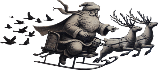 a pergament of Santa Clause on his flying sledge with reindeers, he flees for ravens and leaves a big frosty cloud behind him. There is the text "In Keeper Mode, you can touch santa and swipe your finger into the direction you want to move with extra speed"