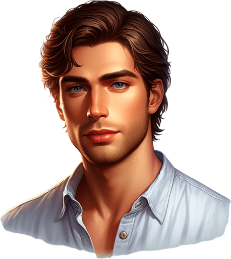 Quadro bonito de um homem bonito.
Single Game Texture. In-Game asset. 2d. Blank background. High contrast. No shadows.