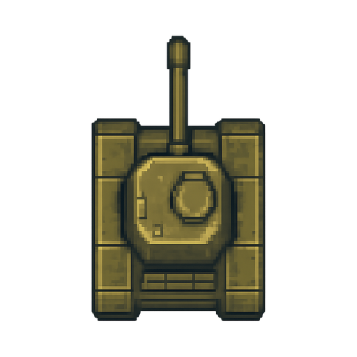 a tank from a top down view in realistic 16bit 90s retro game style. the tank should have its bazooka point straight forward, it should be seen from above so no wheels should be seen. No background. Transparent background. Blank background. No shadows. 2d. In-Game asset. flat