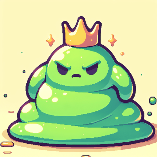Un slime rey RPG con estilo suave y simple.
Single Game Texture.  In-Game asset.  2d.  Blank background.  High contrast.  No shadows