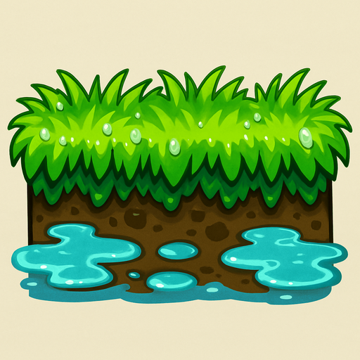 Fully soaked and wet grass and the dirt for the ground element oven to the jump and run.
In-Game asset.  2d.  High contrast.  No shadows