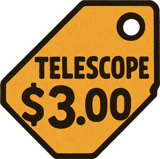 Price tag that says Telescope $3.00.
In-Game asset.  2d.  High contrast.  No shadows
