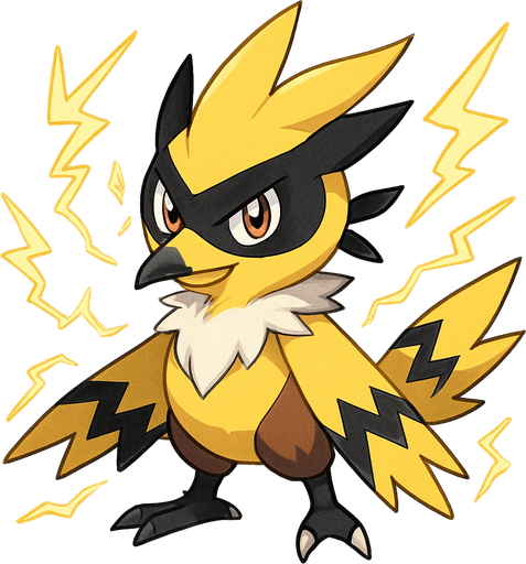 Um monstrinho do tipo elétrico inspirado em Pokémon e Digimon Classe Rpg aparência Bem-te-vi e Zorro