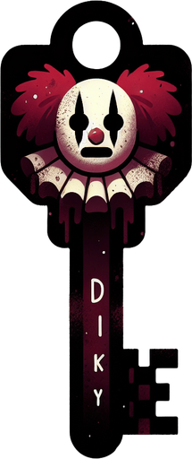 a simple dirty, dark and eerie Christmas clown key.
Single Game Texture. In-Game asset. 2d. Blank background. High contrast. No shadows.