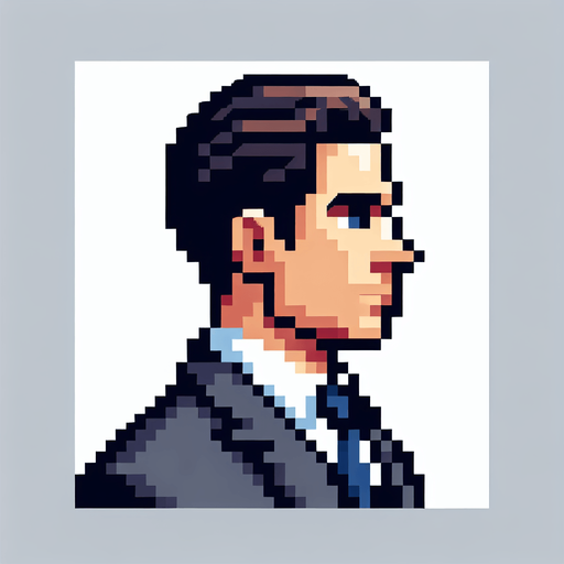8-bit. cartoon. fancy office person. suit. seen from the side. in game assset. Single Game Texture. In-Game asset. 2d. Blank background. High contrast. No shadows.