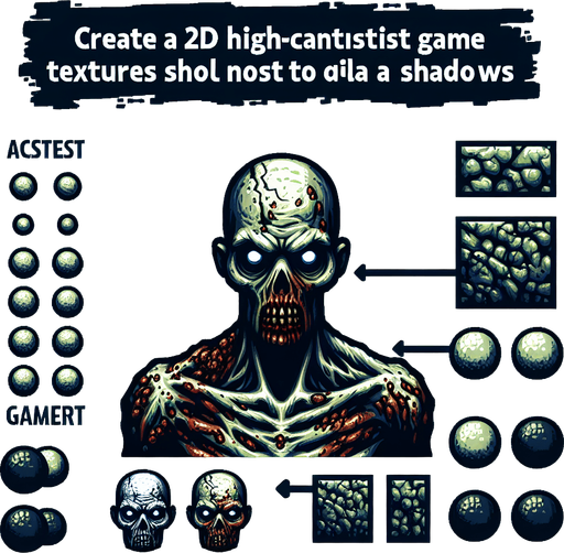 Zombie 2d.
Single Game Texture.  In-Game asset.  2d.  Blank background.  High contrast.  No shadows