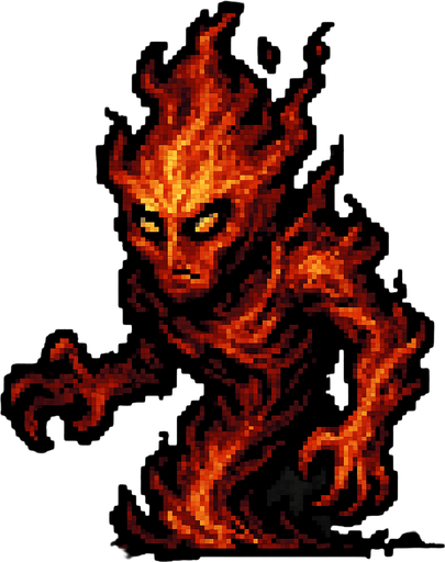 Ateş ruhu karakteri dark souls style 2d pixel art.
In-Game asset.  2d.  High contrast.  No shadows