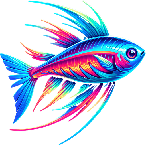 a realistic neonTetra.
Single Game Texture. In-Game asset. 2d. Blank background. High contrast. No shadows.
