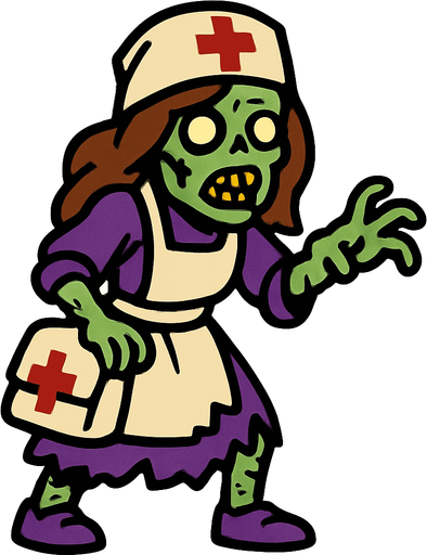 2D. Healer zombie. Like a female zombie in a healer costume..
In-Game asset.  2d.  High contrast.  No shadows
