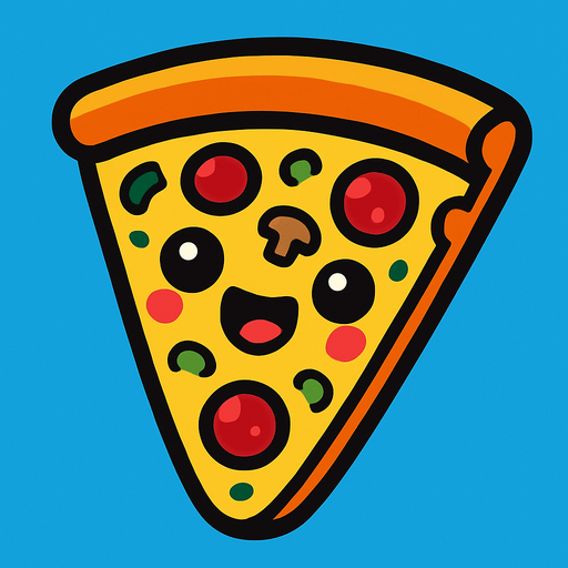 Cute pizza.
In-Game asset.  2d.  High contrast.  No shadows. Art