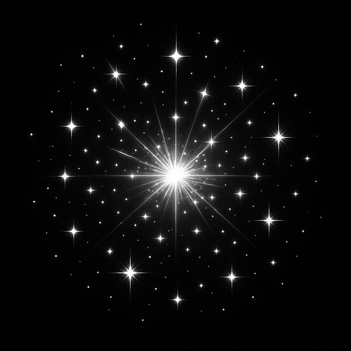 white sparkles emiting from the center. back background