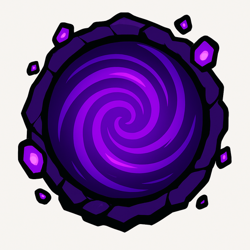 Un portal de color morado que tiene pinta de vortice.
In-Game asset.  2d.  High contrast.  No shadows