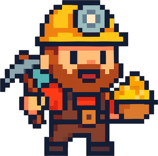 Minero pixart cute.
In-Game asset.  2d.  High contrast.  No shadows