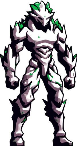 The same character but kneeling and covered in green liquid.