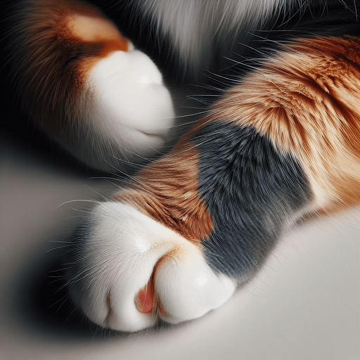 tricolor cat-arm slightly bent, top view.