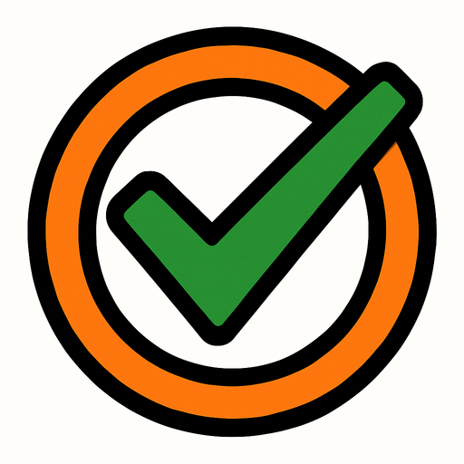 circular check logo.
In-Game asset.  2d.  High contrast.  No shadows