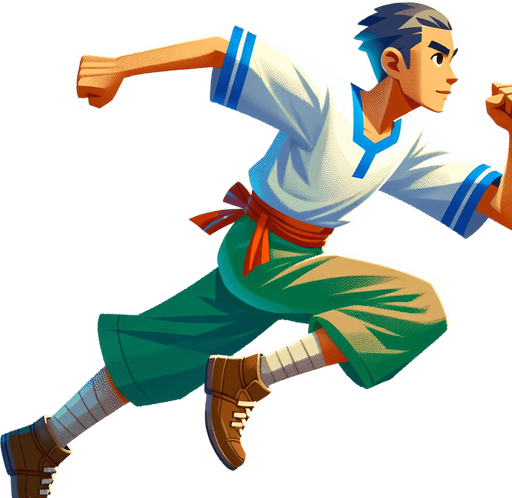 Person man running.
Single Game Texture.  In-Game asset.  2d.  Blank background.  High contrast.  No shadows