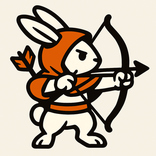 conejo con archo y flecha mirando hacia la derecha y capucha tiene.
In-Game asset.  2d.  High contrast.  No shadows