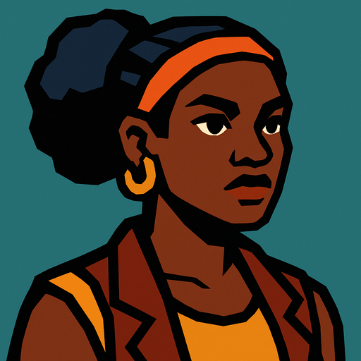 Femme de couleur.
In-Game asset.  2d.  High contrast.  No shadows