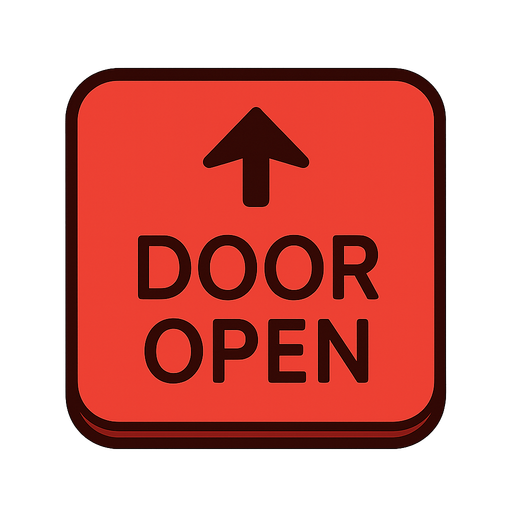 make a red door open and close button. No background. Transparent background. Blank background. No shadows. 2d. In-Game asset. flat