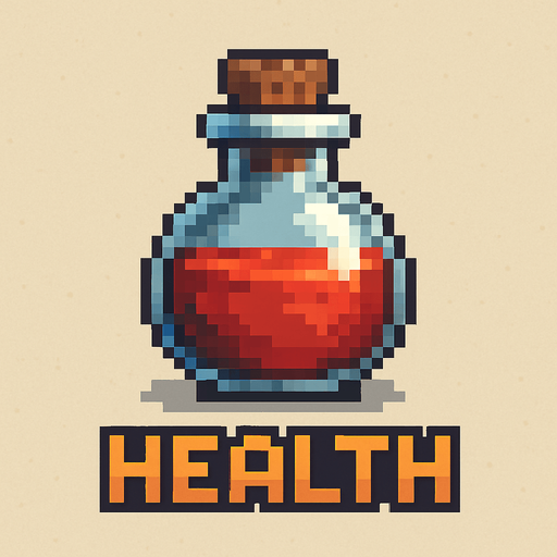 Escreva abaixo da poção o texto "HEALTH", ARTE PIXEL 32BITS