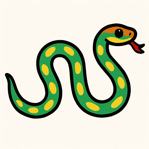 crea la imagen de una serpiente totalmente estirada.
In-Game asset.  2d.  High contrast.  No shadows