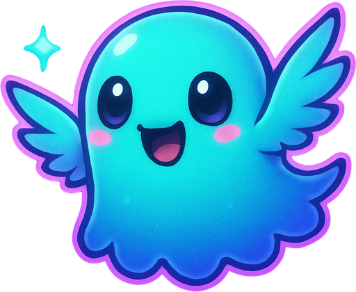 Kawaii neon winged ghost spirit creature style of Pokémon ghibli