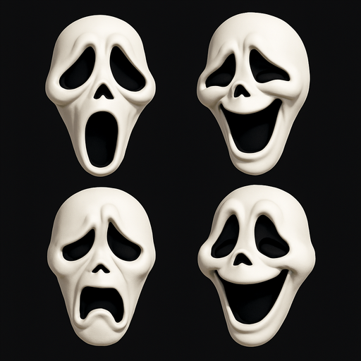 3D Scary and funny face meme of scream from the movie. different faces look. face only
In-Game asset.  3D.  High contrast.  No shadows. face only