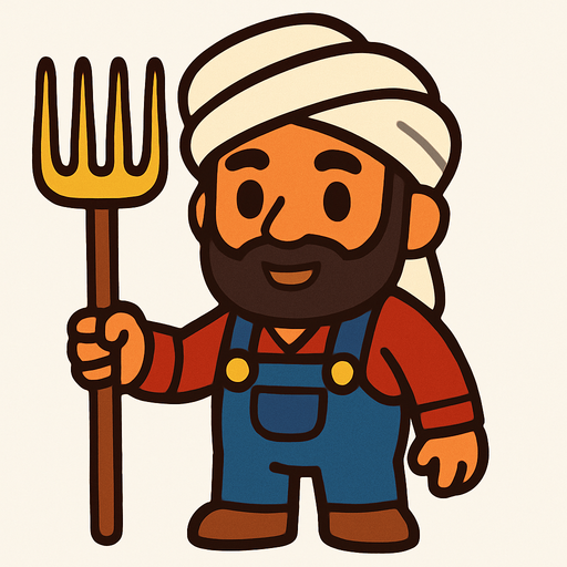 A cute middle eastern farmer character.
In-Game asset.  2d.  High contrast.  No shadows