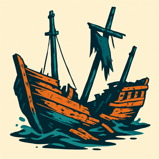 broken ship.
In-Game asset.  2d.  High contrast.  No shadows