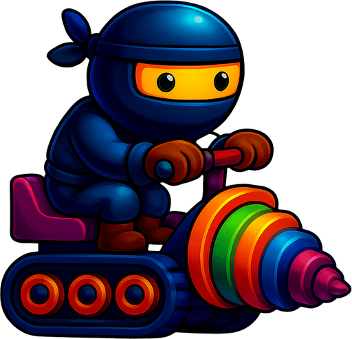 Same image of ninja with dig machine but with different colors. HD colors.