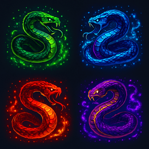 Serpent enemies assets with particles. HD colors. magical images.
In-Game asset.  2d.  High contrast.  No shadows