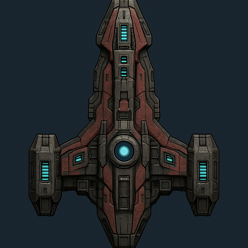 Uzay temalı Savaş Gemisi, gerçekçi, yazısız üstten görünüm. 
In-Game asset.  High contrast.  No shadows