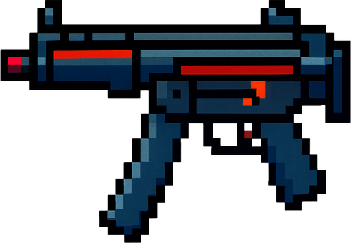 mp5 gun pixel.
In-Game asset.  2d.  High contrast.  No shadows