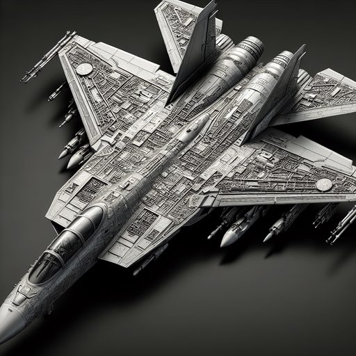 fighter jet.
Single Game Texture. In-Game asset. 2d. Blank background. High contrast. No shadows.
