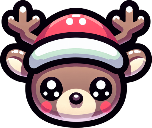 one cute christmas reindeer head. plastic style. Single Game Texture. In-Game asset. 2d. Blank background. High contrast. No shadows.