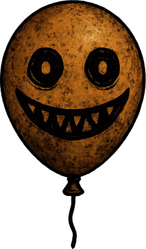 a creepy balloon with a drawn smile and eyes.
In-Game asset.  2d.  High contrast.  No shadows