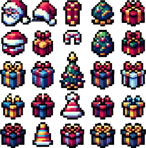 pixel art of a christmas present. Single Game Texture. In-Game asset. 2d. Blank background. High contrast. No shadows.