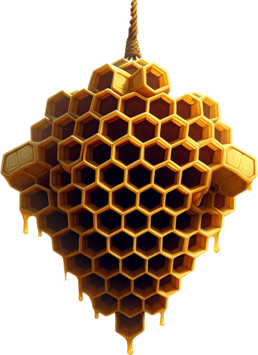 realistic honeycomb hanging from a tree.
In-Game asset. 2d. Blank background. High contrast. No shadows. No perspective.