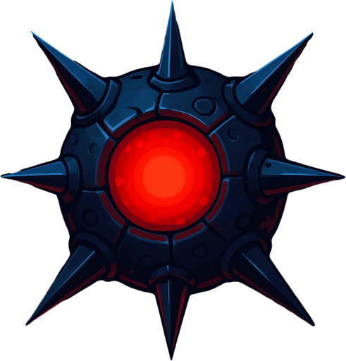 An alien space mine with spikes and red glowing center.
In-Game asset.  2d.  High contrast.  No shadows