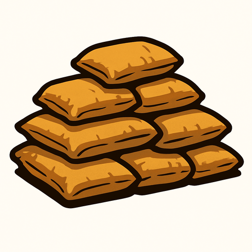 Stacked army sandbags small.
In-Game asset.  2d.  High contrast.  No shadows